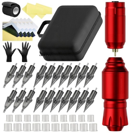 Tattooset met draadloze roterende tattoopen, 3,5 mm slag, 9 V, 10.000 tpm, USB-C RCA-aansluiting, professionele tattooset