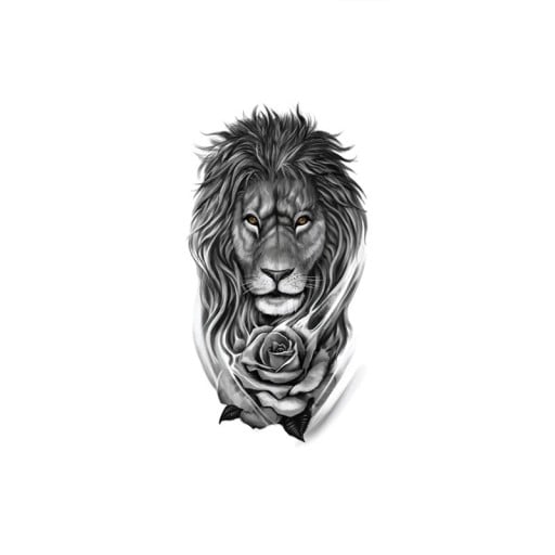 Tatuagem temporária à prova de água 21 x 11,4 cm Leão com rosa Motivação animal Aplicação fácil Tatuagem resistente Design real Simboliza força