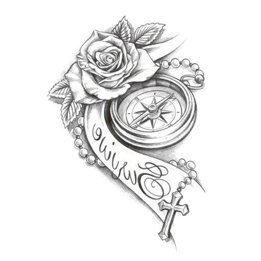 Tatuagem temporária bússola rosa terço 10 x 20 cm Tatuagem adesiva à prova de água Adesivo de tatuagem Para homens e mulheres Decoração corporal temporária