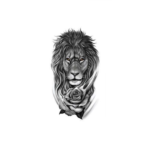 Tatuaggio temporaneo impermeabile 21 x 11,4 cm Leone con rosa Motivo animale Facile applicazione Tatuaggio resistente Design regale Simbolo di forza ed eleganza