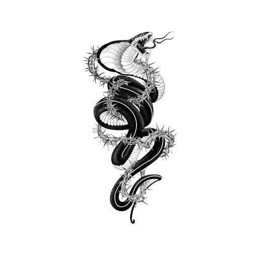 Tatuaj temporar cu motiv de șarpe 19 x 9,6 cm Linii fine Tatuaj rezistent la apă Durează până la 15 zile Design elegant Decorație corporală pentru bărbați și femei