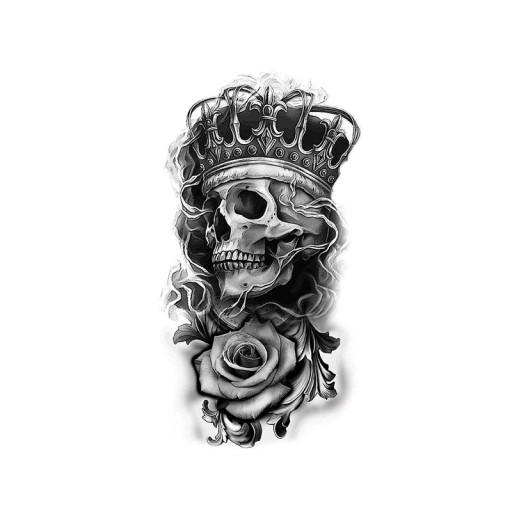 Tatuaj temporar impermeabil 11,5 x 21 cm Craniu cu coroană regală Motiv modern realist Durează până la 15 zile Aplicare ușoară Tatuaj corporal