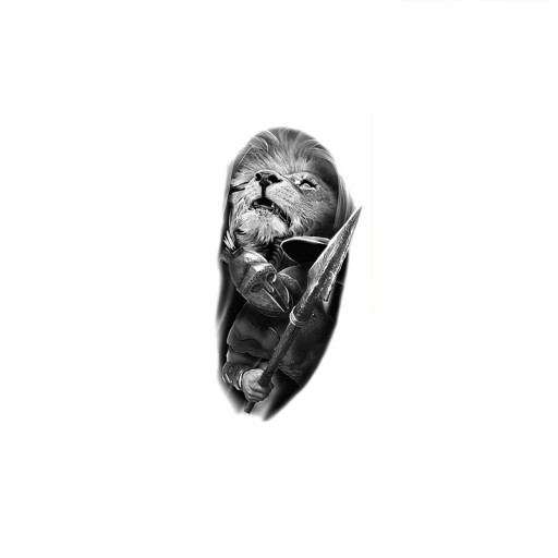 Tatuaj temporar impermeabil 11,5 x 21 cm Leu și războinic Forță curaj motiv realist Durează până la 15 zile Aplicare ușoară Tatuaj corporal