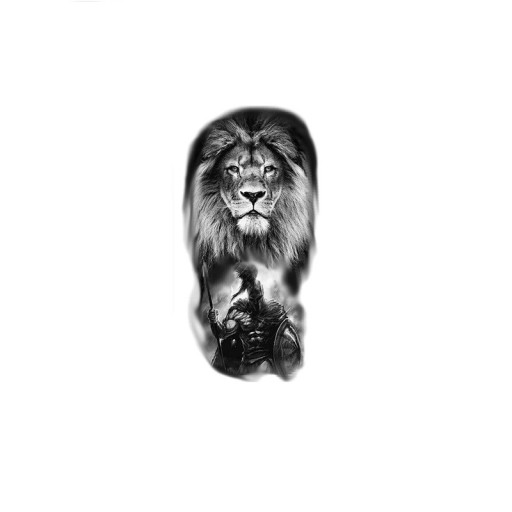 Tatuaj temporar impermeabil 11,5 x 21 cm Leu și războinic Motiv modern realist Durează până la 15 zile Aplicare ușoară Tatuaj corporal