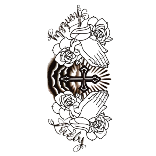 Tatuaj temporar Mâini și cruce care se roagă 10 x 20 cm Tatuaj corporal rezistent la apă Simbol al credinței și spiritualității Durează până la 15 zile Aplicare ușoară