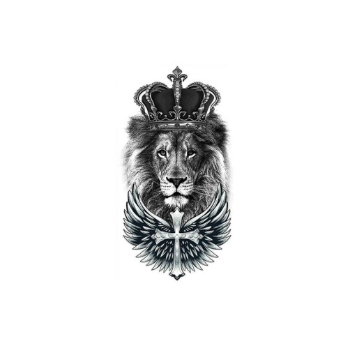 Tatuaj temporar rezistent la apă 11,5 x 21 cm Leu cu coroană regală Motiv modern realist Durată până la 15 zile Aplicare ușoară Tatuaj corporal