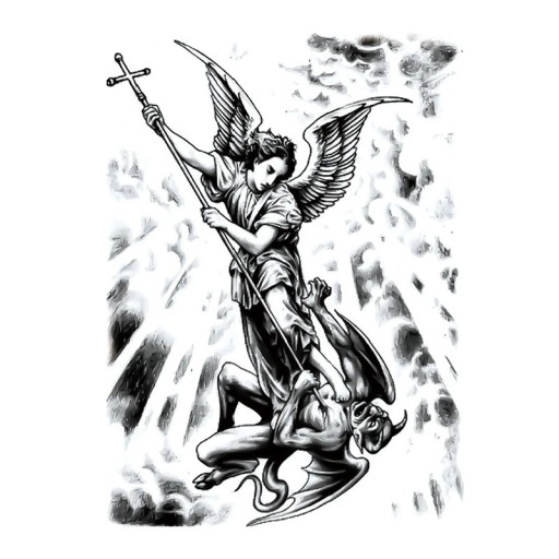 Tatuaje temporal ángel luchando contra el diablo 10 x 20 cm Tatuaje adhesivo resistente al agua Pegatina de tatuaje Para hombres y mujeres Decoración corporal temporal