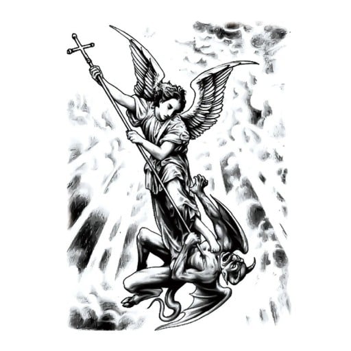 Tatuaje temporal ángel luchando contra el diablo 10 x 20 cm Tatuaje adhesivo resistente al agua Pegatina de tatuaje Para hombres y mujeres Decoración