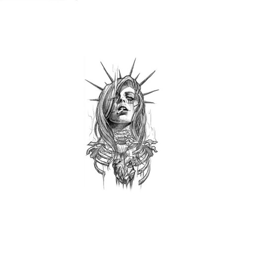 Tatuaje temporal impermeable para mujer 11,5 x 21 cm Esqueleto con cigarrillo y Corona de la Libertad Motivo realista Dura hasta 15 días Fácil aplicación