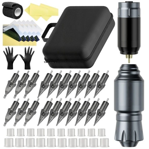 Tatueringssats med trådlös roterande tatueringspenna 3,5 mm slaglängd 9V 10000 RPM USB-C RCA-anslutning Professionell tatueringsats