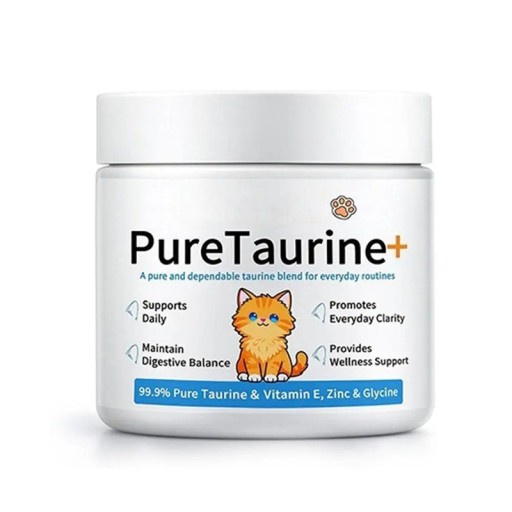 Taurine voor katten in poedervorm met tot 99,9 % puur taurine Verpakking 200 g Aangevuld met vitamine E, zink en glycine Gemakkelijk te mengen met voer
