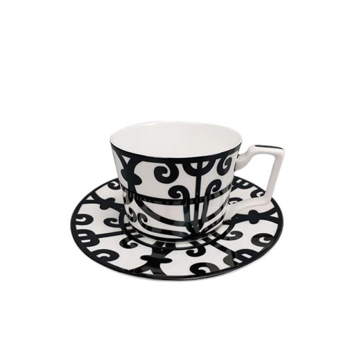 Taza de cerámica con patrón ornamental 220 ml 8,5 x 8 cm taza con plato para servir café y té
