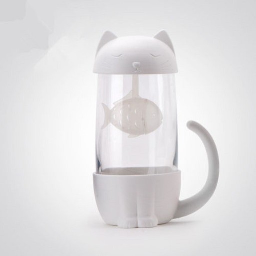 Taza de cristal con filtro en forma de gato