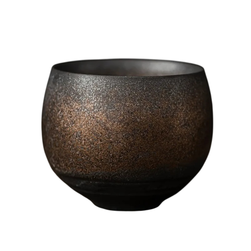 Taza de té hecha a mano de 80 ml, de gres, estilo japonés, chapada en oro, 6,2 × 5 cm, juego de té antiguo, taza de camino tranquilo.