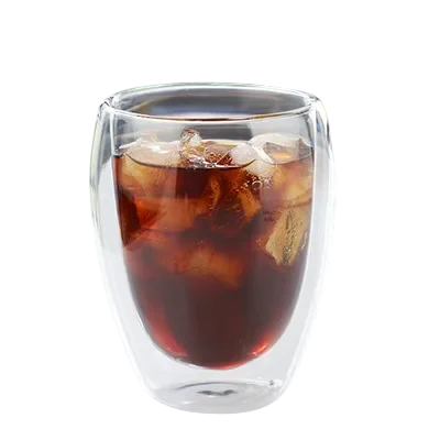 Tazza di vetro con doppia parete 350 ml Bicchiere trasparente senza manico Bicchiere termico per caffè, tè, cappuccino, latte Servizio moderno delle bevande