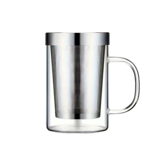 Tazza di vetro con infusore per tè 477 ml 120 x 81 mm vetro borosilicato con filtro in acciaio inox trasparente per la preparazione del tè