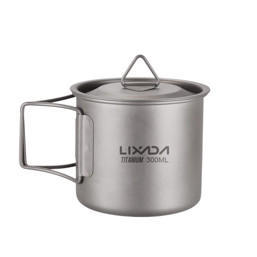 Tazza in titanio per acqua 300 ml 8 x 7,3 cm Tazza ultraleggera pieghevole con coperchio e sacchetto di stoccaggio Tazza da campeggio in titanio per escursionismo
