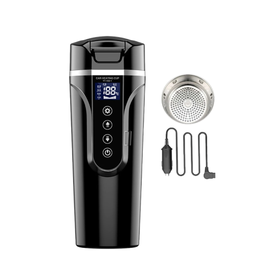 Tazza riscaldante per auto 12V 24V 450 ml 30–100 °C 15 A 6,5 x 22,5 cm Acciaio inossidabile 304 Schermo touch Temperatura costante