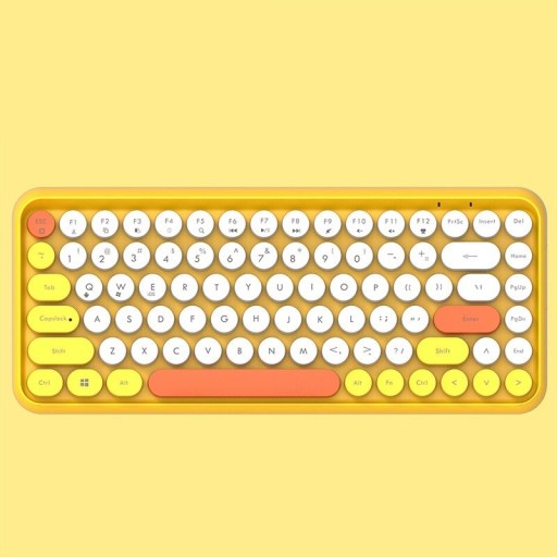 Teclado Bluetooth retro com teclas redondas Teclas Esc e Enter destacadas em cor Disposição inglesa QWERTY Alimentado por pilhas AAA Plástico