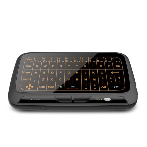 Teclado mini inalámbrico con función de touchpad Símbolos de teclas retroiluminados Batería recargable Receptor USB Dimensiones 14,2 x 9 cm