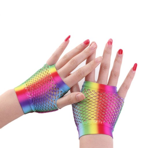 Tęczowe rękawiczki damskie z siateczki