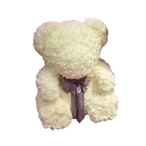 Teddy Bear with Grey Ribbon Made of Artificial Roses Luxury Floral Decoration Handmade Valentine's Gift Romantic Ornament Interior Figure 25 cm