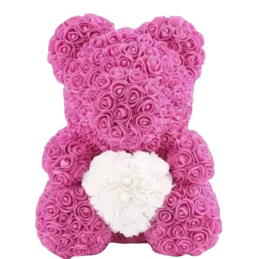 Teddybär mit Herz aus künstlichen Rosen Romantisches Geschenk Valentinstag Jahrestag Luxus Blumenfigur Handgemachte Dekoration Interior Ornament 25 cm