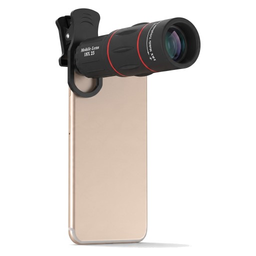 Téléobjectif pour mobile 18x Monoculaire 18x25 Avec mise au point manuelle Lentilles optiques et ABS Avec clip universel Noir pour iOS et Android