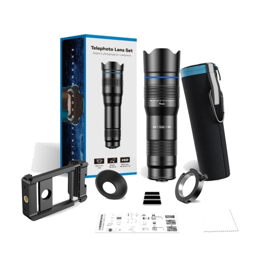 Téléobjectif pour mobile Zoom 20-40x Monoculaire Avec mise au point manuelle Corps en aluminium Optique K9 Support pour téléphone Noir pour iOS