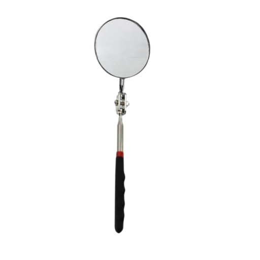 Teleskopisk inspektionsspejl med drejbar og justerbar hoved til bilreparationer, udtrækkelig længde 26,5-75 cm, rundt spejl med en diameter på 85 mm, sort