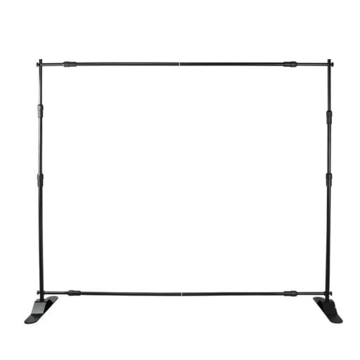 Teleszkópos háttértartó állvány állítható 300×240 cm alumínium keret fekete vasalattal fényképezéshez és reklám zászlókhoz