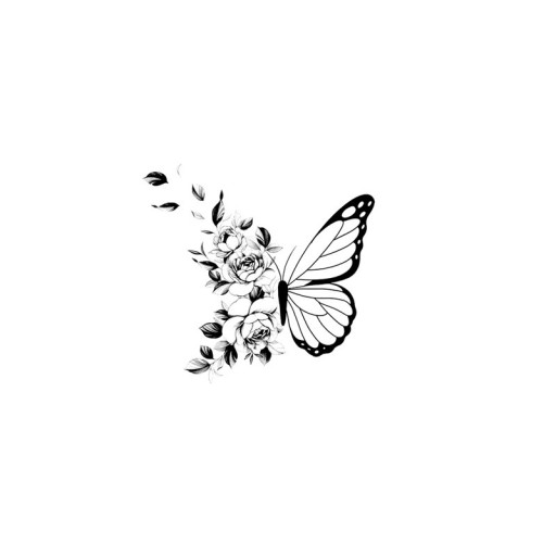 Temporäres wasserfestes Tattoo Blume Schmetterling 10x10cm Zartes romantisches Körpertattoo Fake Tattoo mit Blumenmotiv Haltbares temporäres Tattoo für 15 Tage