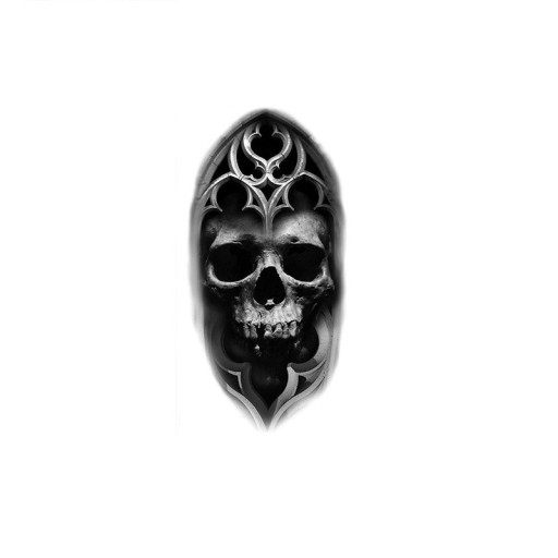 Temporary Waterproof Tattoo 11.5 x 21 cm Skull Dark Realistic Design Lasts Up to 15 Days Easy Application Body Tattoo