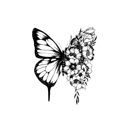 Temporary Waterproof Tattoo Butterfly and Flowers 10 x 8 cm Delicate Fake Body Tattoo Romantic Design Durable Temporary Tattoo for 15 Days