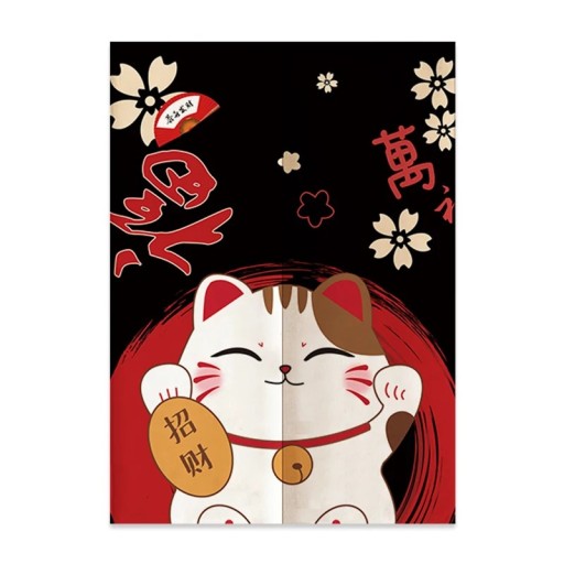Tenda giapponese per porta con motivo di gattino 80×120 cm in poliestere tenda nera per porta per separare gli spazi
