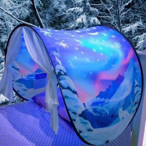 Tenda pieghevole per bambini da letto 220 x 80 cm Tenda morbida dei sogni con motivo invernale di fiocchi di neve Spazio magico per leggere e addormentarsi serenamente