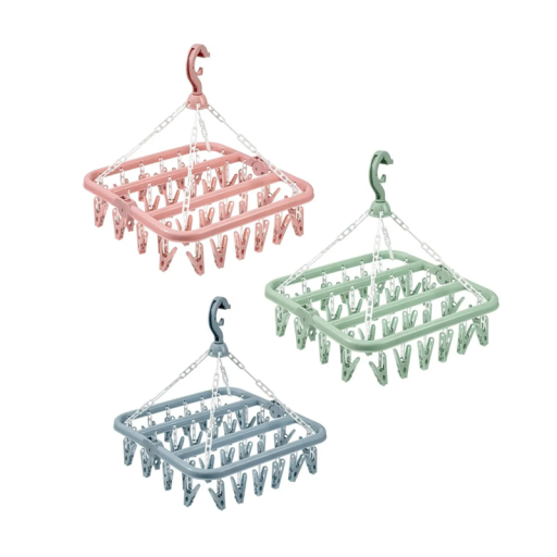 Tendedero plegable de plástico para colgar ropa, 32 pinzas, 32 x 32 x 34 cm. Práctico tendedero para el apartamento y el balcón. Plegable y ahorra espacio.