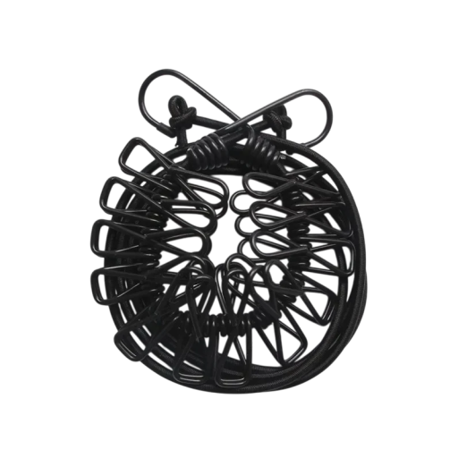 Tendedero portátil negro con 12 pinzas, ideal para el hogar, camping y viajes.