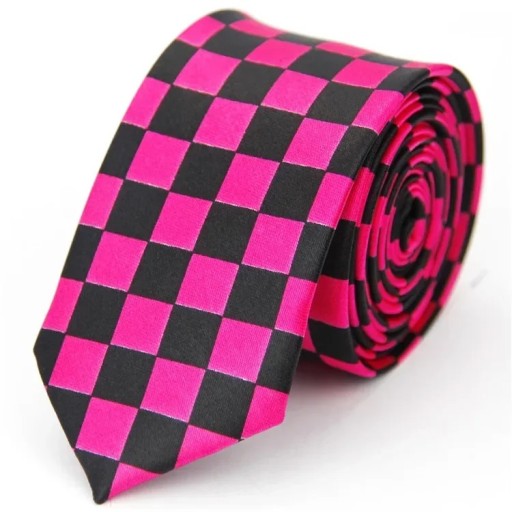 Tenká šachovnicová barevná kravata 145 x 5 cm Stylová unisex kravata Moderní vzorovaná vázanka Módní doplněk pro muže i ženy na formální i neformální akce