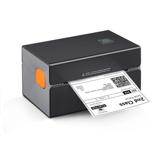 Termalna drukarka etykiet Bluetooth i USB połączenie z telefonem i komputerem 300 dpi etykiety 4-10,8 cm wymiary 17,5 x 10,9 x 9,4 cm czarna do paczek