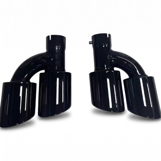 Terminali di scarico doppi obli, coppia sinistra e destra, ingresso 56 mm, uscita 2× 89 mm, costruzione saldata, scarico posteriore per tuning