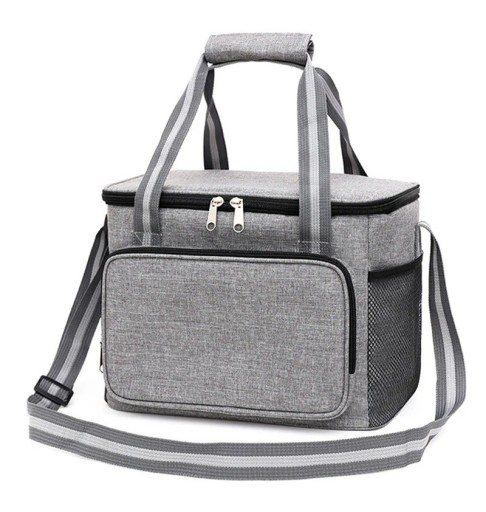 Termo bolsa cinza 23x31x19 cm Isolamento para alimentos Bolsa de almoço Fecho de zip Estrutura espaçosa Cor estilosa Para o trabalho e para viagens