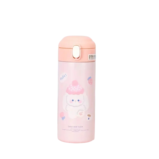 Termo de acero inoxidable con popote y tapa de botón 380 ml botella térmica rosa 18 x 6,5 cm para viajes a la escuela y uso diario