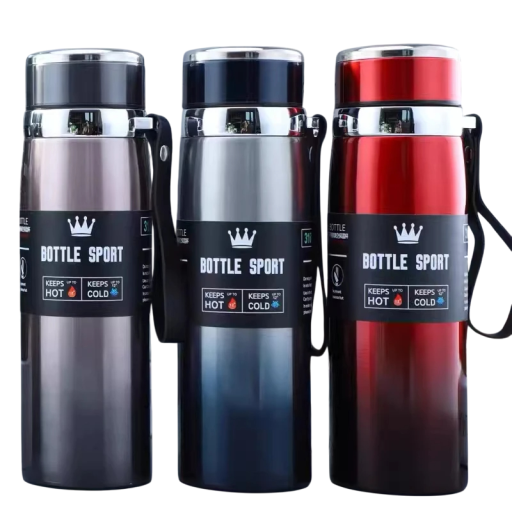 Termo garrafa em aço inoxidável 1000 ml com isolamento a vácuo de dupla parede Garrafa térmica para bebidas quentes e frias Garrafa térmica de viagem resistente com tampa hermética