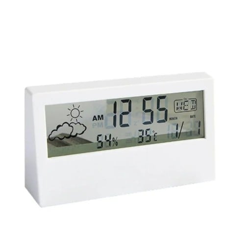 Termometr cyfrowy z higrometrem i budzikiem 13 x 7 cm Wyświetlacz LCD Tworzywo ABS Pomiar wewnętrznej temperatury i wilgotności Powtarzający