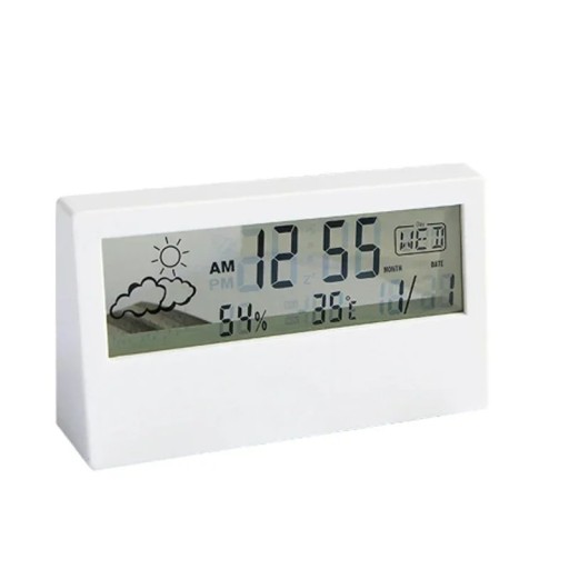 Termómetro digital con higrómetro y despertador Pantalla LCD de 13 x 7 cm Plástico ABS Medición de temperatura y humedad interna Alarma
