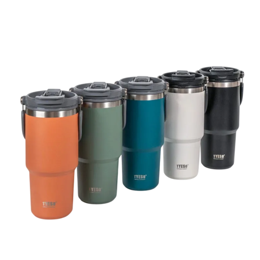 Termos 900 ml vakuumisolerad av rostfritt stål 304 med sugrör för kalla och öppning för varma drycker 10 x 23,7 cm med lock