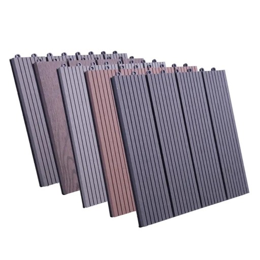 Terrassplattor WPC 30 × 30 × 1,8 cm, trä-plastkomposit (60 % trä + 30 % plast), klicksystem, för trädgård, terrass och balkong