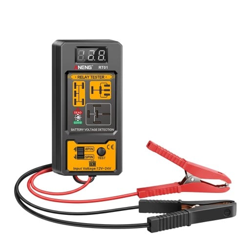 Tester de relé de carro 13,9 x 6,3 x 2,7 cm RT01 para relés de 4 pinos e 5 pinos com display de tensão da bateria do carro de 11 a 25 V preto