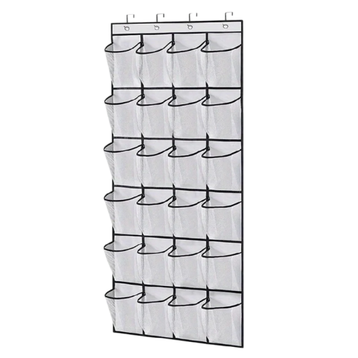 Textile Hanging Wall Organiser for Shoes 24 Mesh Pockets 144 x 56 cm with 4 Metal Hooks Space Saving Home Storage System